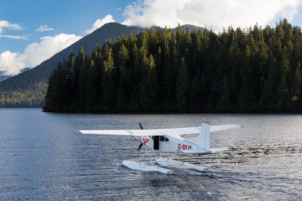 a sea plane takes off in British Columbia